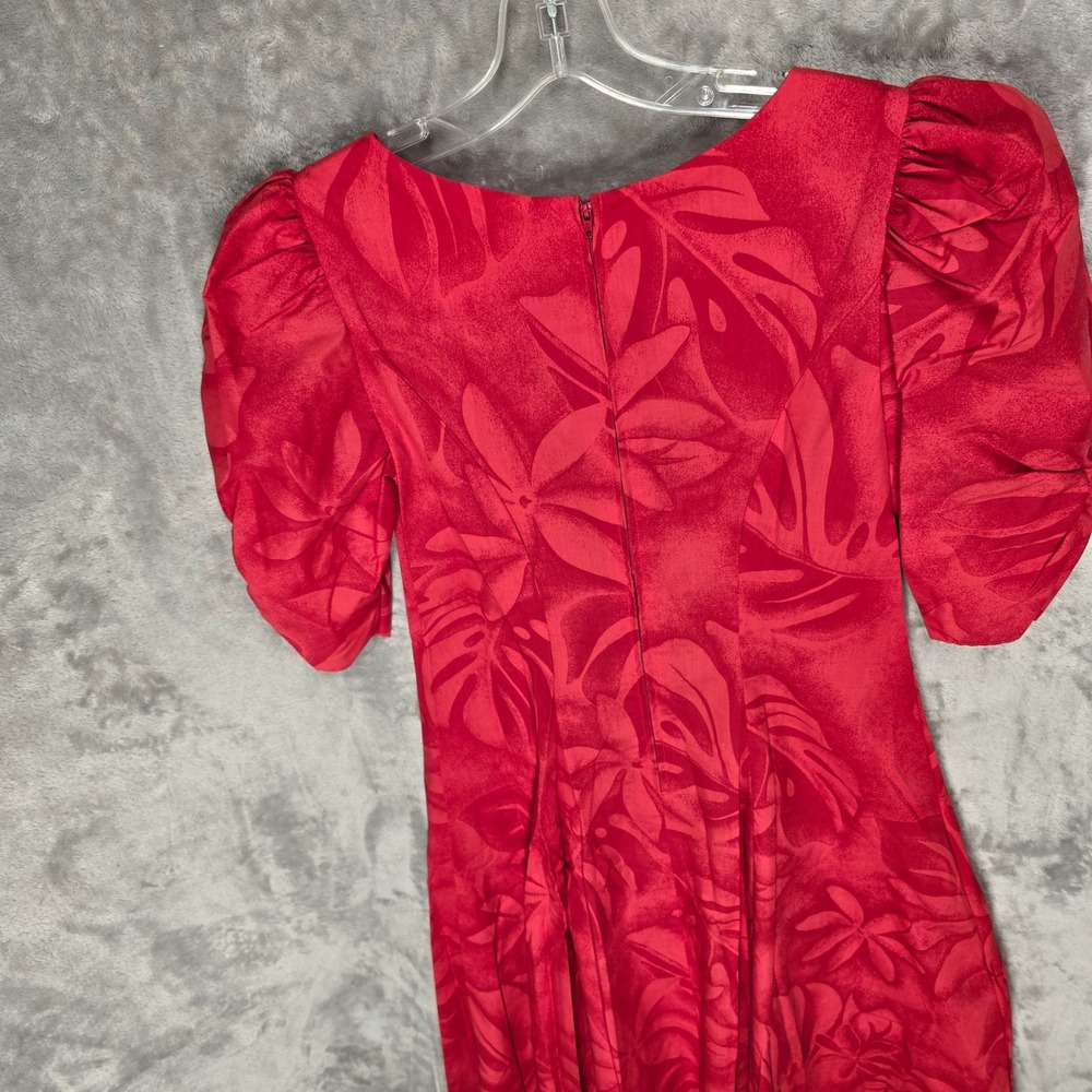 T&L Muumuu Factory Dress Womens 7/8 Red Tropical Floral Puff Sleeve Maxi Hawaii - Picture 13 of 15